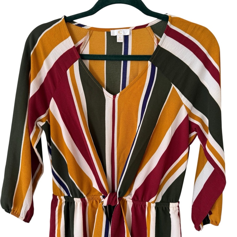 Charming Charlie 2010s Striped Multicolor 3/4 Sleeve Tie Front Dress Size Small - Picture 2 of 5